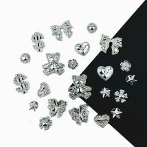 22PCS Shoe Charm Set Silver Bear Butterfly Heart-shaped Pentagram Shoe Decorations Buckle for Sandals Clogs DIY Accessories Gift