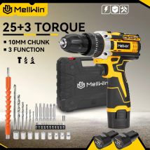 MELLWIN 25+3 Drehmoment Bohrmaschine 12V Mini Akku-Bohrschrauber Elektroschrauber 3 Modus Einstellbarer Elektroschrauber Werkzeugsatz