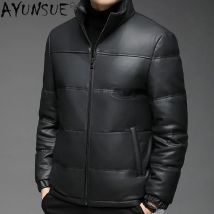 Herren Echt lederjacke Herbst Winter neue Mode lässig weiße Enten Daunen jacken Stehkragen dicke Mäntel veste homme