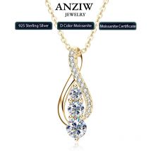 Anziw 925 Sterling Silver Fashion All Moissanite Infinity Pendant Necklace Women's Adjustable S925 Chain Wedding Christmas Gift