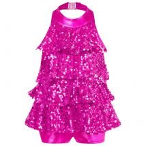 Traje de baile de Ballet latino de Jazz moderno con lentejuelas para niñas, vestido mono corto de baile de Ballet con cuello Halter brillante puesta en escena