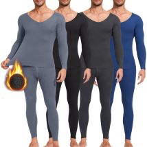 Premium-Thermo-Unterwäscheanzug für Herren mit V-Ausschnitt, ultraweiche lange Unterhosen, mit Fleece gefüttert, hält warm, Basisschicht, Thermo-Kleidung, 2er-Set