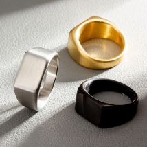 HNSP 316L Stainless Steel Simple Ring For Men Finger Jewelry Smooth Rectangular Minimalist Style Accessories