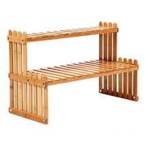 Bambus-Pflanzenregal, 2-stufiger Tisch-Pflanzen-Organizer, rustikale Pflanzenleiter, saftiges Regal, für den Innenbereich, mehrpflanzenständer für die Inneneinrichtung