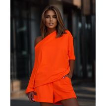 Casual Solid Suit Off Shoulder Slope Collar Irregular Pullover Top Elastic Waist Shorts 2 Piece Set Summer Women's Clothing