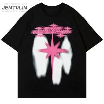 2024 männer T Shirt Streetwear Stern Schatten Grafik T-Shirt Hip Hop Übergroßen Harajuku T-shirt Baumwolle Unisex Tops T Schwarz Weiß Y2K