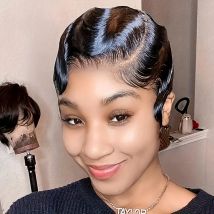 4Inch Black Pixie Cut Finger Waves 13X4X1 Lace Frontal Wigs Human Hair 100% Natural Realistic Tangle Free Glueless For Women