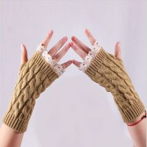 Lace Cuffs Women Short Sleeve Wool Gloves Pretty Arm Warmers Winter Women Warm Korean Style Lace Cuff Knitted Half-Finger Gloves