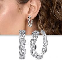 Huitan Silver Color Twist Design Hoop Earrings with Dazzling CZ Temperament Circle Earrings for Women Modern Fashionable Jewelry