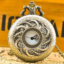 Orologio da tasca commemorativo con collana per ragazzi e ragazze al quarzo con fiore traforato Steampunk in bronzo retrò