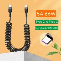 Cavo telescopico a molla di ricarica rapida da 65 W 5A da tipo C a tipo C per Samsung Xiaomi OPPO Huawei Cavo caricabatteria per auto USB C