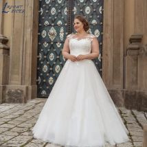 Layout niceb boho Brautkleider plus Größe Frauen Spitze Applikation Flügel ärmel Tüll Brautkleider a-Linie bodenlänge فستان حفلات اForest Hochzeit im Bohemian-Stil. Spitzenkleid mit Brautkleid