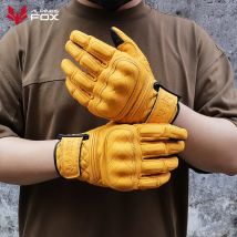 Retro Motorcycle Gloves Real Leather Full Finger Black Yellow Men Women Protective Gear Motorbike Glove Touch Screen Guante Moto