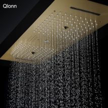 Qlonn 35*12 inch schwarzer Regen dusch kopf Badezimmer eingebettete Decke führte Multifunktions-Spa-Massage duschen Smart Music Dusch paneel