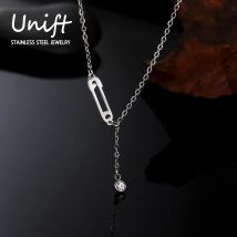 Unift Zircon Safety Pin Dangle Necklace for Women Girl Stainless Steel Necklace Choker Trendy Elegant Hope Faith  Jewelry Gift