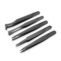 New Arrival 5 sztuk/zestaw przenośna czarna prosta zgięcie antystatyczna plastikowa pęseta