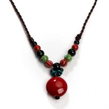 Traditional Chinese Ethnic Style Short Ceramic Necklace with Pendant for Women Vintage Look