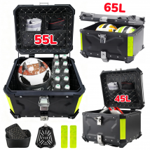 45L,55L,65L Custodia superiore per moto in alluminio Scatola per casco Scatola per bagagliaio per moto impermeabile Scatola per bagagli posteriore Cassetta degli attrezzi a sgancio rapido