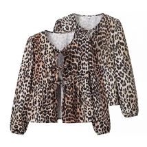 HH Frauen Mode Leopard Print Lace Up Shirts 2024 Frau Vintage Bluse Weibliche Beiläufige Lose Top Y2k Chic Hemd