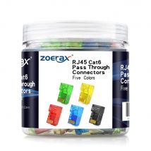 ZOERAX 100er-Pack RJ45-Cat6-Durchgangsstecker, verschiedene Farben, modulare RJ45-Stecker für solides oder verseiltes UTP-Kabel