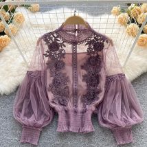 Spitze Puff Langarm Bluse Vintage-Mode Blusen elegante Femme Blusas koreanische Frau Tops Frauen Shirts Kleidung Dropshipping
