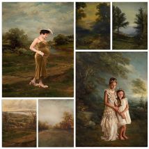 Vintage Landschaft Ölgemälde Fotografie Hintergrund Baby Kunst Porträt Erwachsene Geburtstag Hintergrund Hochzeit Studio Requisiten