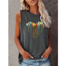 T-shirt estiva da donna con stampa zampa colorata, taglia ampia, traspirante e confortevole, senza maniche, casual, allentata