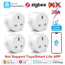 For Home Assistant 20A Zigbee Smart Plug UK Socket with Power Monitor Function Home Power Outlet APP Control Work with Alexa Z2M