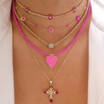 Bohemian Handmade DIY Rose Farbe Perlen Kette Mode Kurze Halsketten Für Frauen Große Herz Anhänger Kette Choker Halskette Schmuck