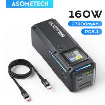 Banco de energía de 160W, 27000mAh, USB Dual C PD3.1, 140W, carga rápida, pantalla Digital, Banco de energía portátil para Iphone 17 16, Samsung Macbook