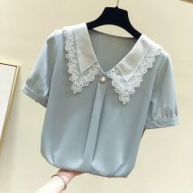 Frauen Frühling Sommer Stil Blusen Shirts Dame Casual Kurzarm Peter Pan Kragen Blusas Tops ZZ0792