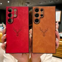 Per Samsung S25 S21 S22 S23 FE S24 Ultra Plus Custodia posteriore in morbida pelle con testa di cervo per Galaxy A56 A36 A26 A16 A55 A54 A53 A34 Cover