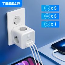 Tessan USB-Steckdose Extender mit 3 Wechselstrom steckdosen 3 USB-Anschlüsse 5V 2,4 A Würfel adapter 6-in-1-Steckdose Ein/Aus-Schalter für zu Hause