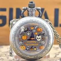 Kreative Vintage kompakte mittlere Quarz Halskette Taschenuhr Legierung rundes Zifferblatt lustige Aufkleber Halloween billiges Geschenk für Kinder