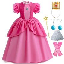 Prinzessin Pfirsich Chiffon Spitze Mädchen Cosplay Kleid Baby Kinder Vestidos Party Kleider Karneval Halloween Kostüm für 3-11 Jahre