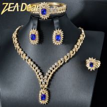 ZEADear Luxus Blau Zirkon Schmuck Sets 18K Gold Überzogene Halskette Armband Ohrringe Ring Für Italien Hochzeit Geschenke Braut Schmuck
