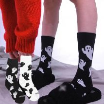 1 Paar Halloween Geist Lustige Damen Baumwollsocken Schwarze Strumpfwaren Mittelrohrsocke Halloween Winter Warme Socken Flutsocken Unisex Geschenke