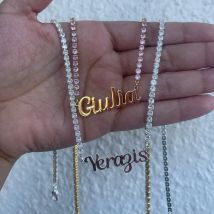 2021 Fashion Custom Name Necklace Personlized Letters Pendant Zircon Chain Glittering Stainless Steel Choker Jewelry for Women