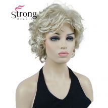 StrongBeauty short Ash Blonde Synthetic Wig for Women Soft Tousled Curls Full Short Wigs  for Women COLOUR CHOICES