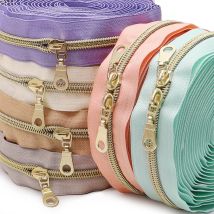 Set cerniera in colore a contrasto) = cerniera da 4,5 m + 10 estrattori per cerniera, colore dopamina n. 5 cerniere in nylon, denti color oro chiaro a contrasto, catena in nylon