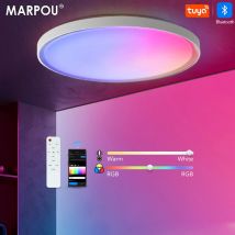 Lampade da soffitto MARPOU RGB Telecomando intelligente APP Dimmerabile 18 pollici Plafoniere moderne a LED rotonde bianche per la casa di grandi dimensioni Camera da letto