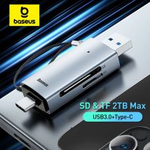 Lettore di schede Baseus USB C e USB3.0 a SD Dispositivo per schede di memoria Micro SD TF Lettore di schede Smart da 104 MB/s da 2 TB per accessori per laptop