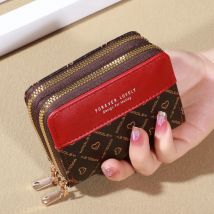 Mini-Geldbörse mit RFID-Schutz – schickes Kunstleder mit doppeltem Reißverschluss, mehreren Kartenfächern und Schlupffach, kompakte klassische Clutch