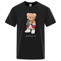 Strong Boxer Ted Bear Never Give Up Print divertente t-shirt uomo cotone Casual maniche corte