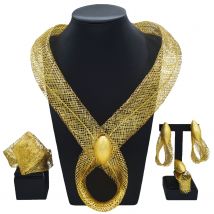 Fashion Gold Plated Jewelry Set Dubai African Choker Necklace Earrings Rings Wedding Bridal Jewellery Sets for Women New Arrival