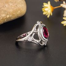 Verlobungsantragsring, Rubin, Thai-Silber, 925er Edelstein, Retro-Ringe für Damen und Herren, Jahrestag, Hochzeit, Geschenk, Schmuck