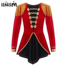 Disfraz de Cosplay de mago de la guardia de Honor del maestro de ceremonias de circo rojo para niñas, mono de domador de León con dobladillo adornado con borlas de manga larga