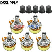 5 zestawów WH148 15mm 3 Pin liniowy rezystor potencjometr obrotowy stożkowy 1K 2K 5K 10K 20K 50K 100KΩ Ohm dla Arduino z białym pokrętłem AD2