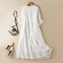 2023 Herbst Bankett Damen kleid Spitze V-Ausschnitt elegant elegant Damenmode Urlaub Stil Damen langes Kleid weißes Kleid