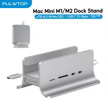 Hub USB C PULWTOP 5 in 1 per Mac Mini M1/M2, mini hub mac Supporta l'espansione SSD M.2 NVMe, con 2x USB C 3.2 10 Gbps, SD/TF